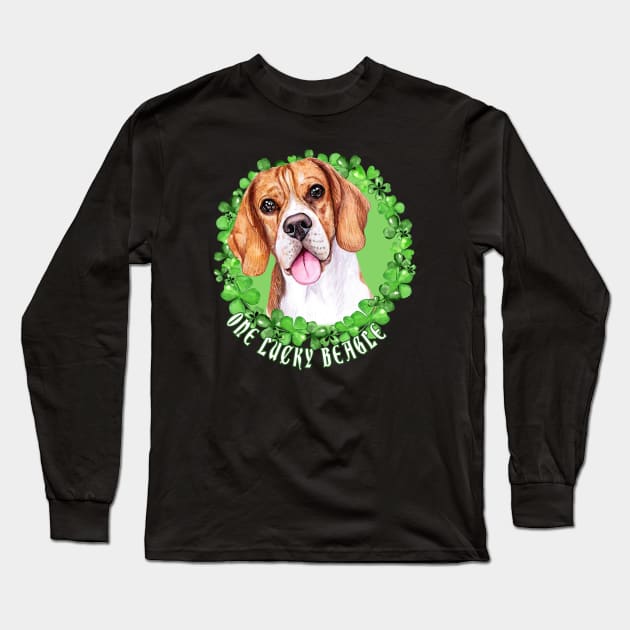 One Lucky Beagle Funny St. Patrick Dog Long Sleeve T-Shirt by Sniffist Gang